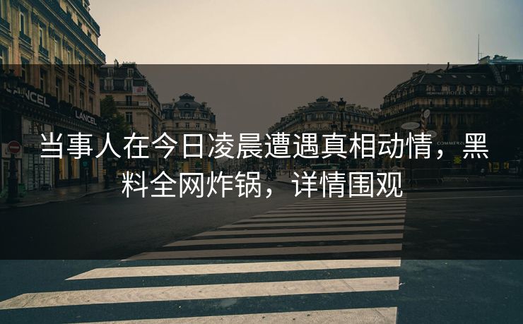 当事人在今日凌晨遭遇真相动情，黑料全网炸锅，详情围观
