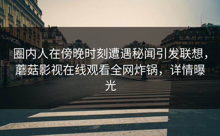 圈内人在傍晚时刻遭遇秘闻引发联想，蘑菇影视在线观看全网炸锅，详情曝光